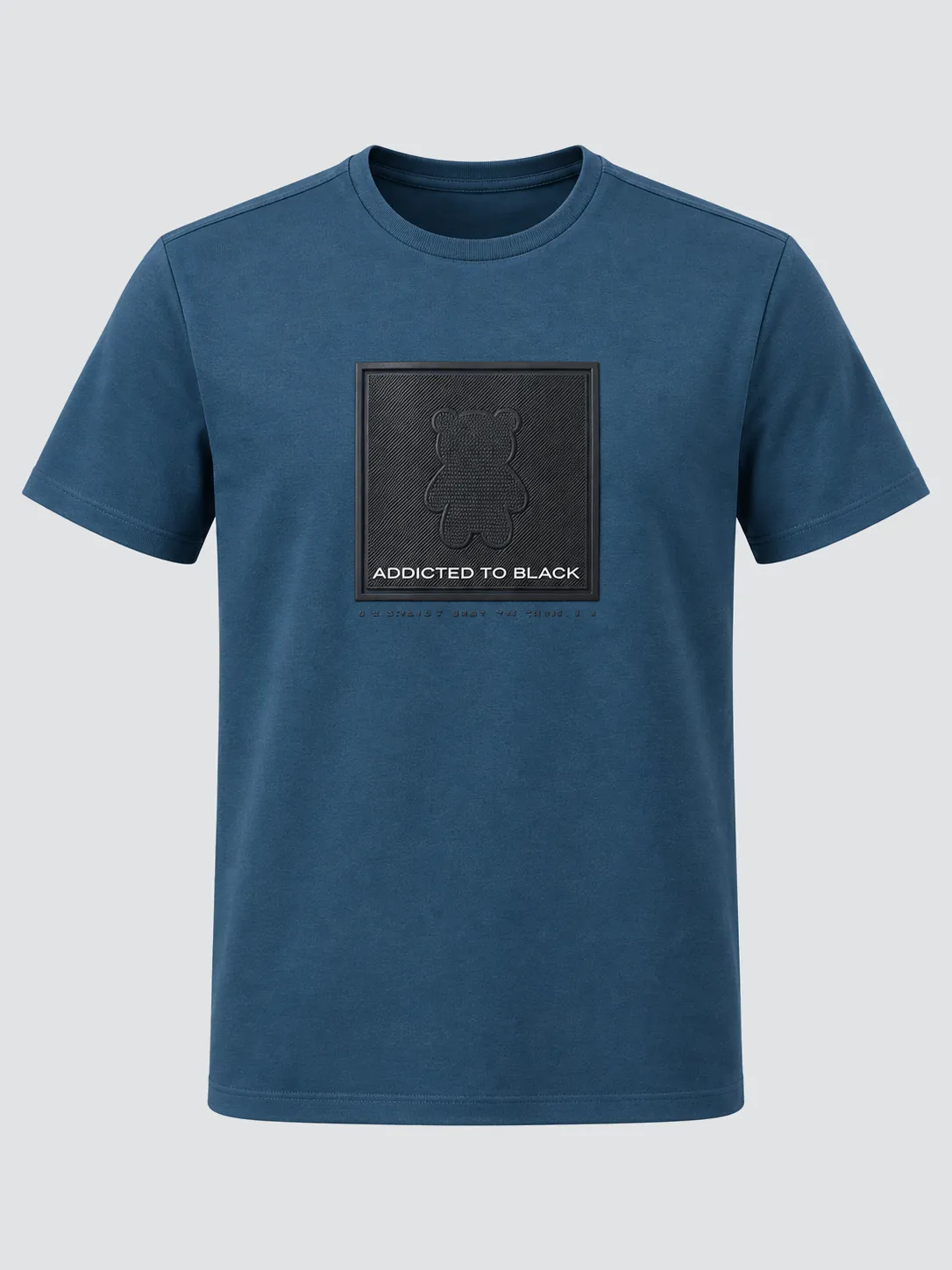 Blue interlock jersey T-shirt with a raised 3D print