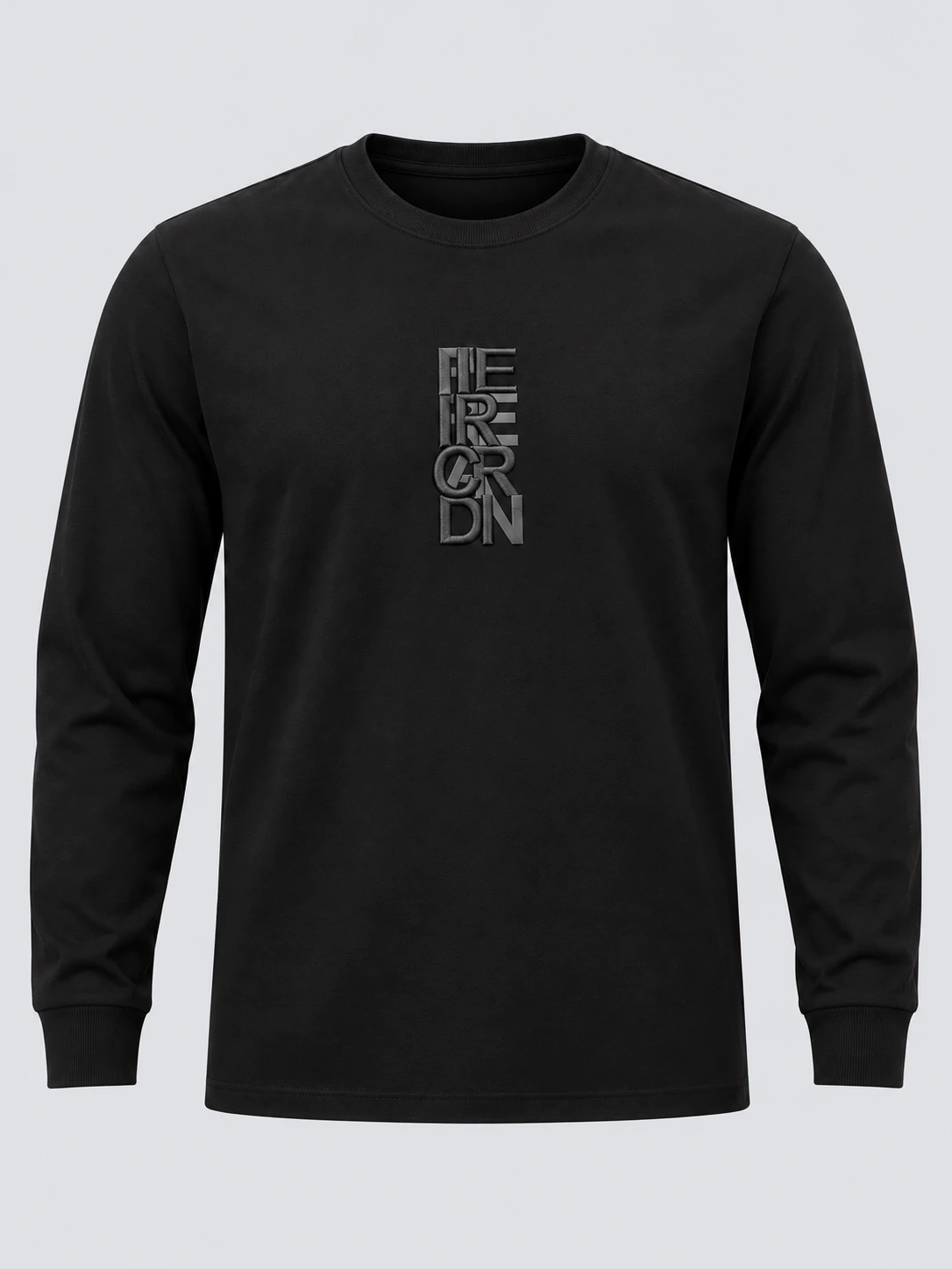 Black slim fit long sleeve T-shirt with foam-backed 3D puff chest embroidery and silicone print