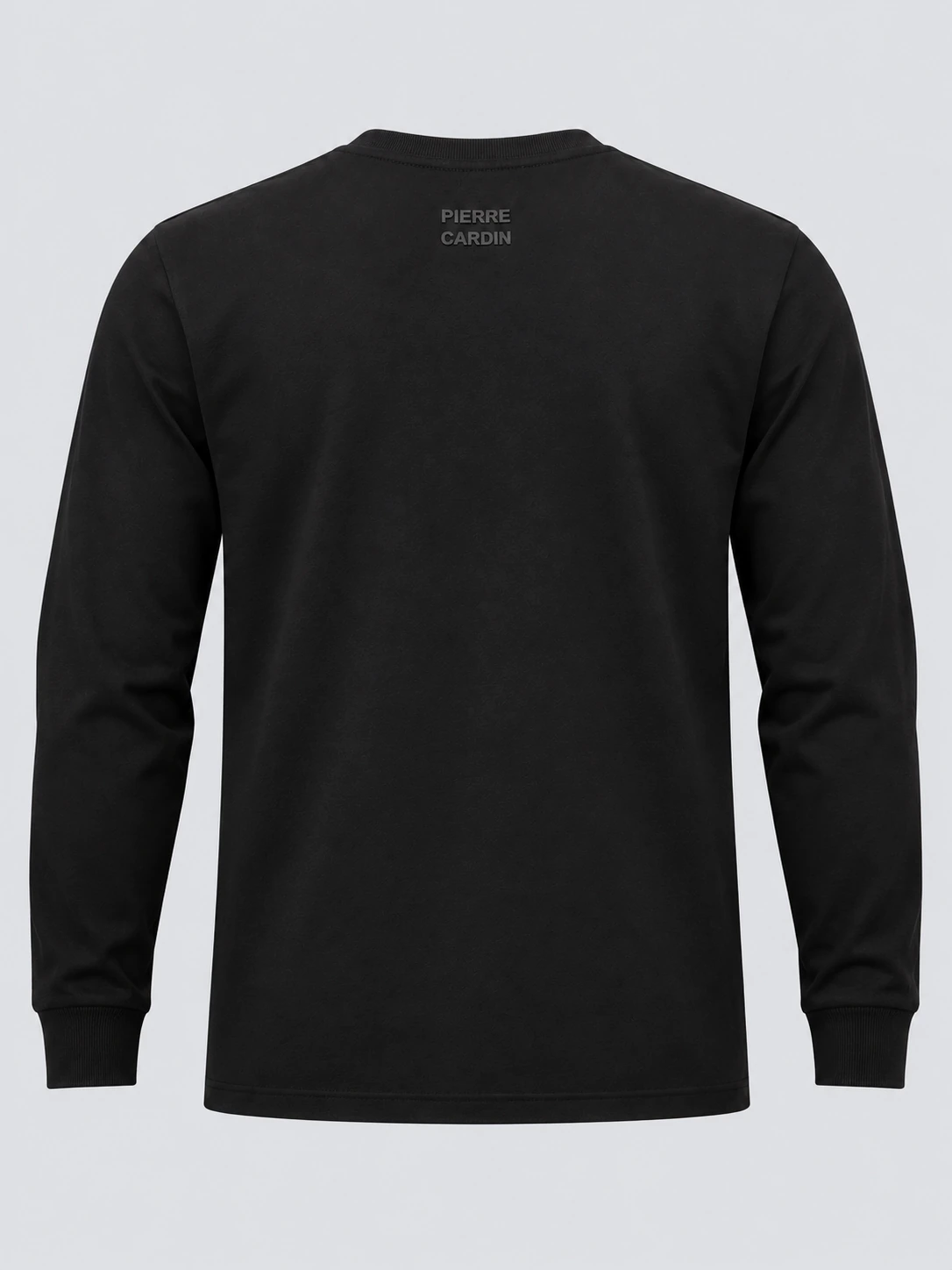 Black cotton spandex long sleeve T-shirt back with high-density print below the neckline