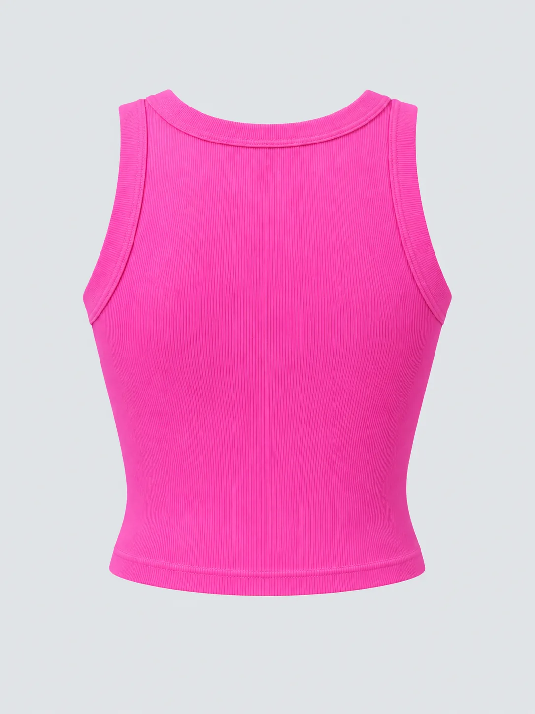 Hot-pink athleisure crop top back with higher round neck
