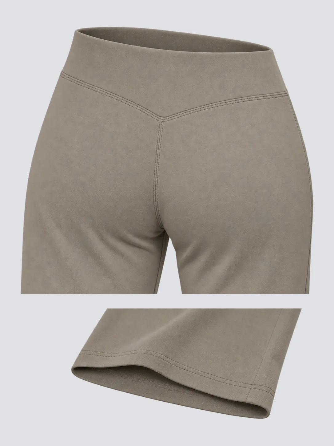 Double-layer V-seam waistband and folded hem detail