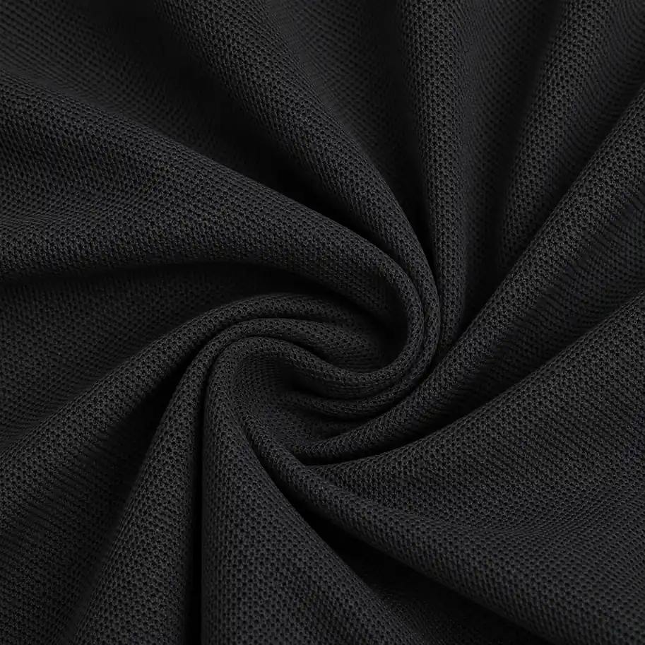 Black pique fabric texture detail for the 190 GSM mercerized cotton embroidered T-shirt