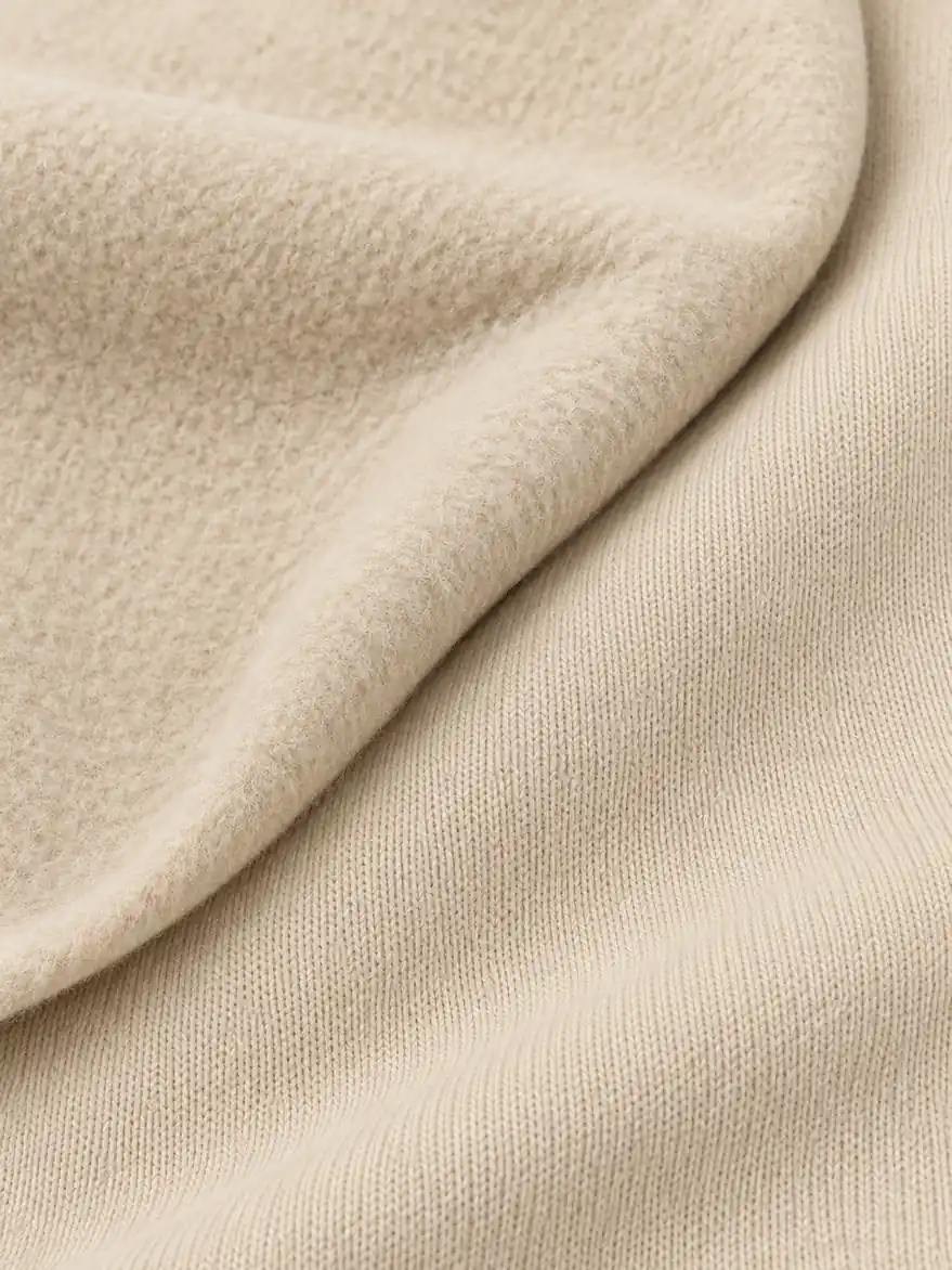 Beige brushed fleece face and reverse detail