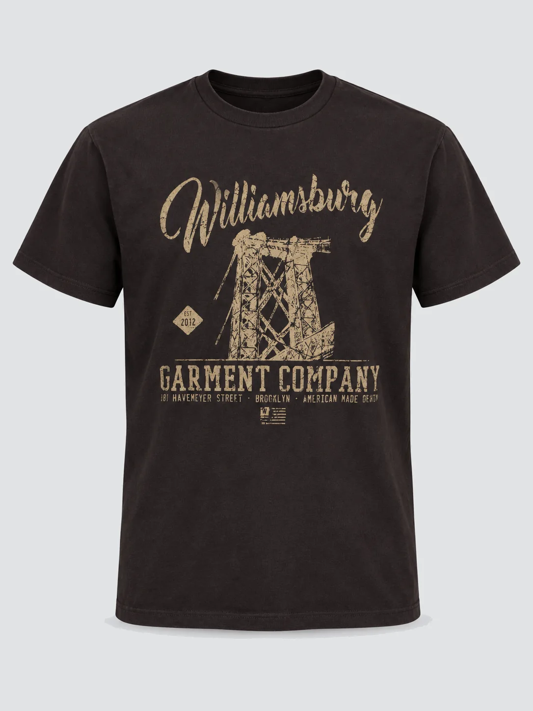 Dark base discharge print T-shirt with a soft vintage graphic