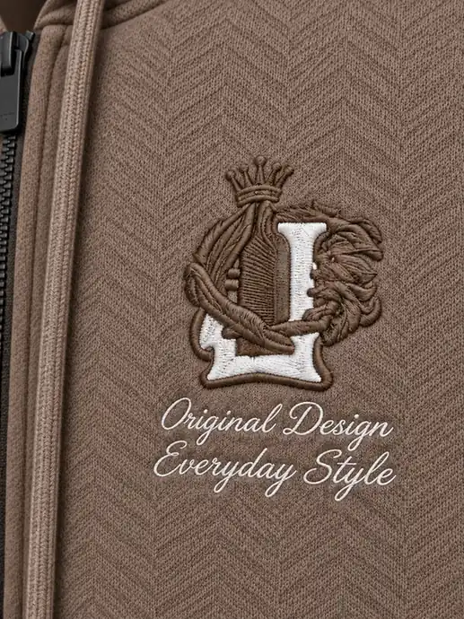 Embroidered emblem and script detail