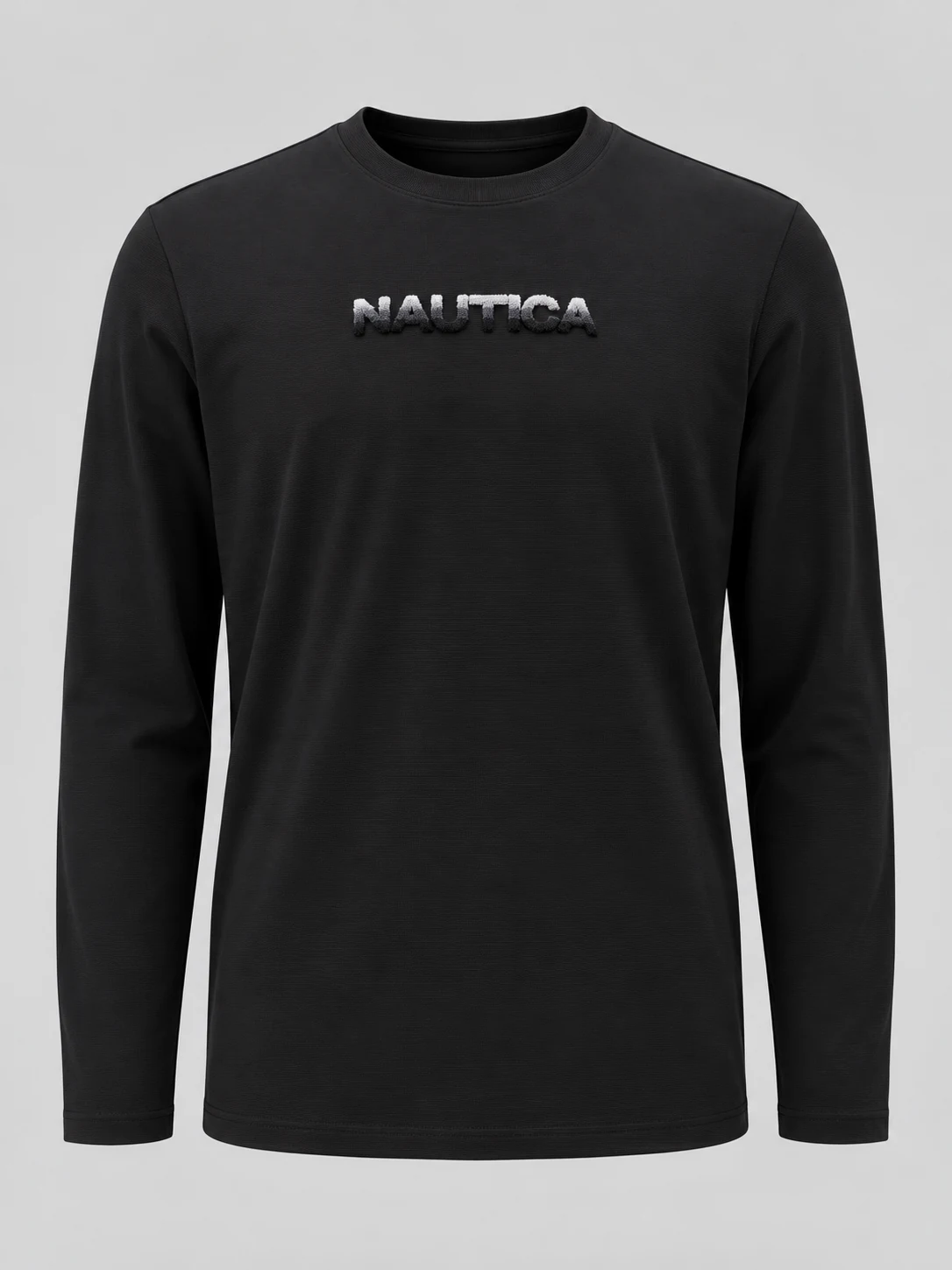 Black regular fit toothbrush embroidered long sleeve T-shirt with raised black-and-white chest lettering
