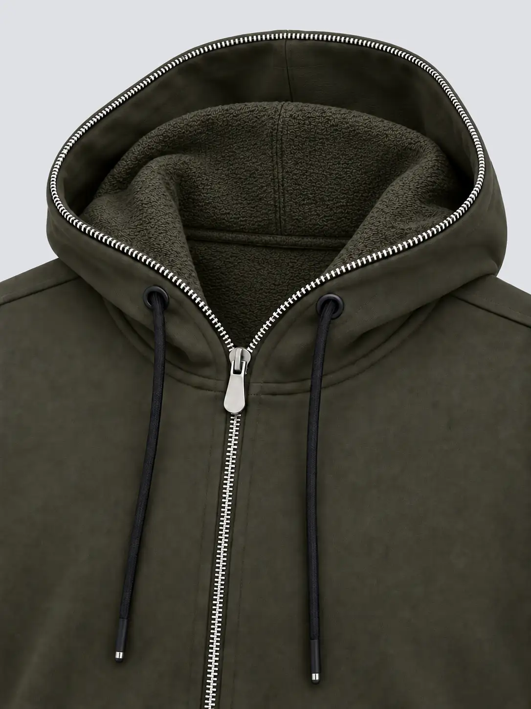 Open hood zipper and loopback detail