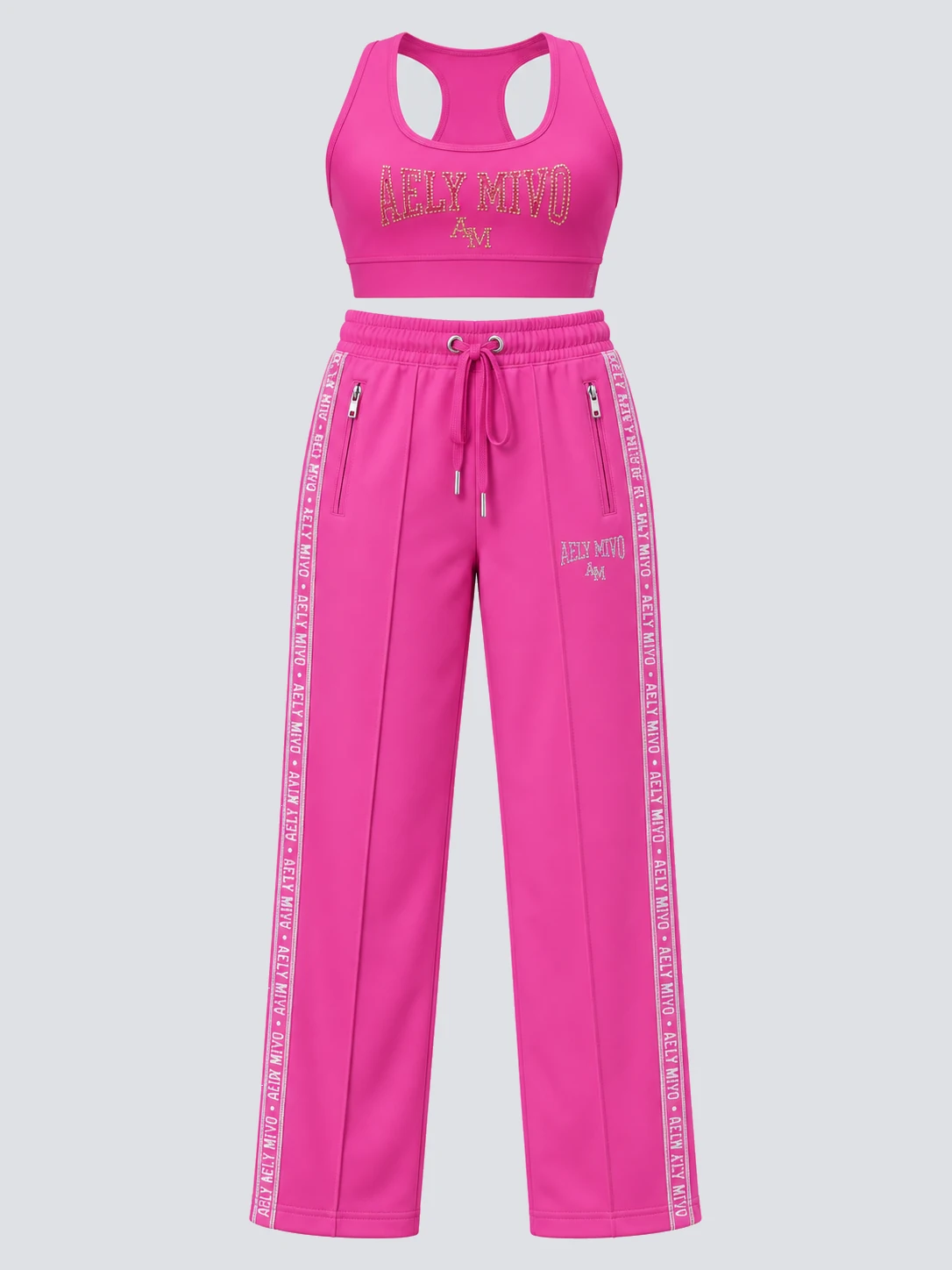 Fuchsia gym training set with fitted racerback bra and relaxed pants