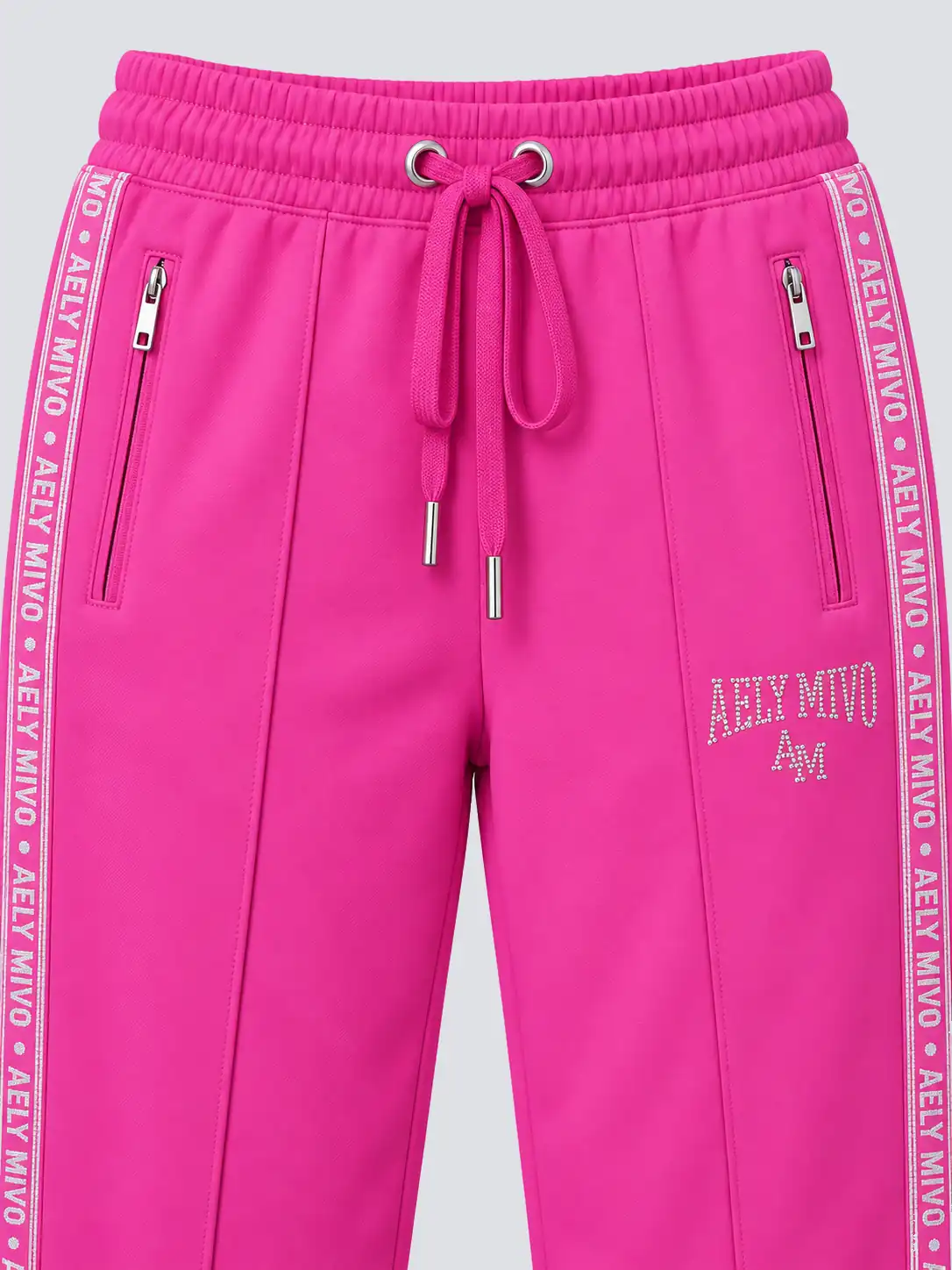 Training pants drawcord waist, zip pockets and rhinestone detail