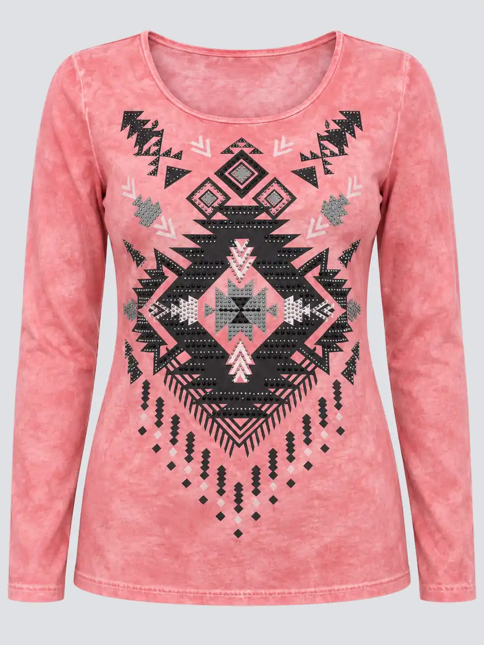 Rose mineral-wash women's T-shirt with multicolor front graphic