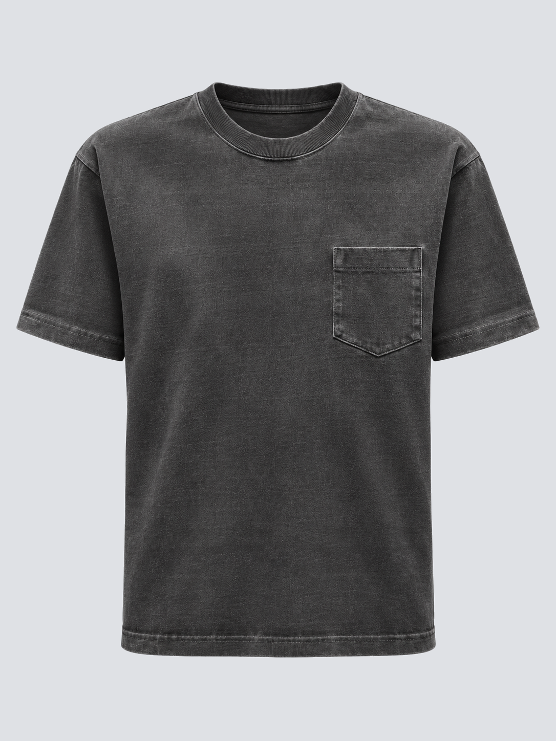 Charcoal pigment-washed cotton pocket T-shirt, front view