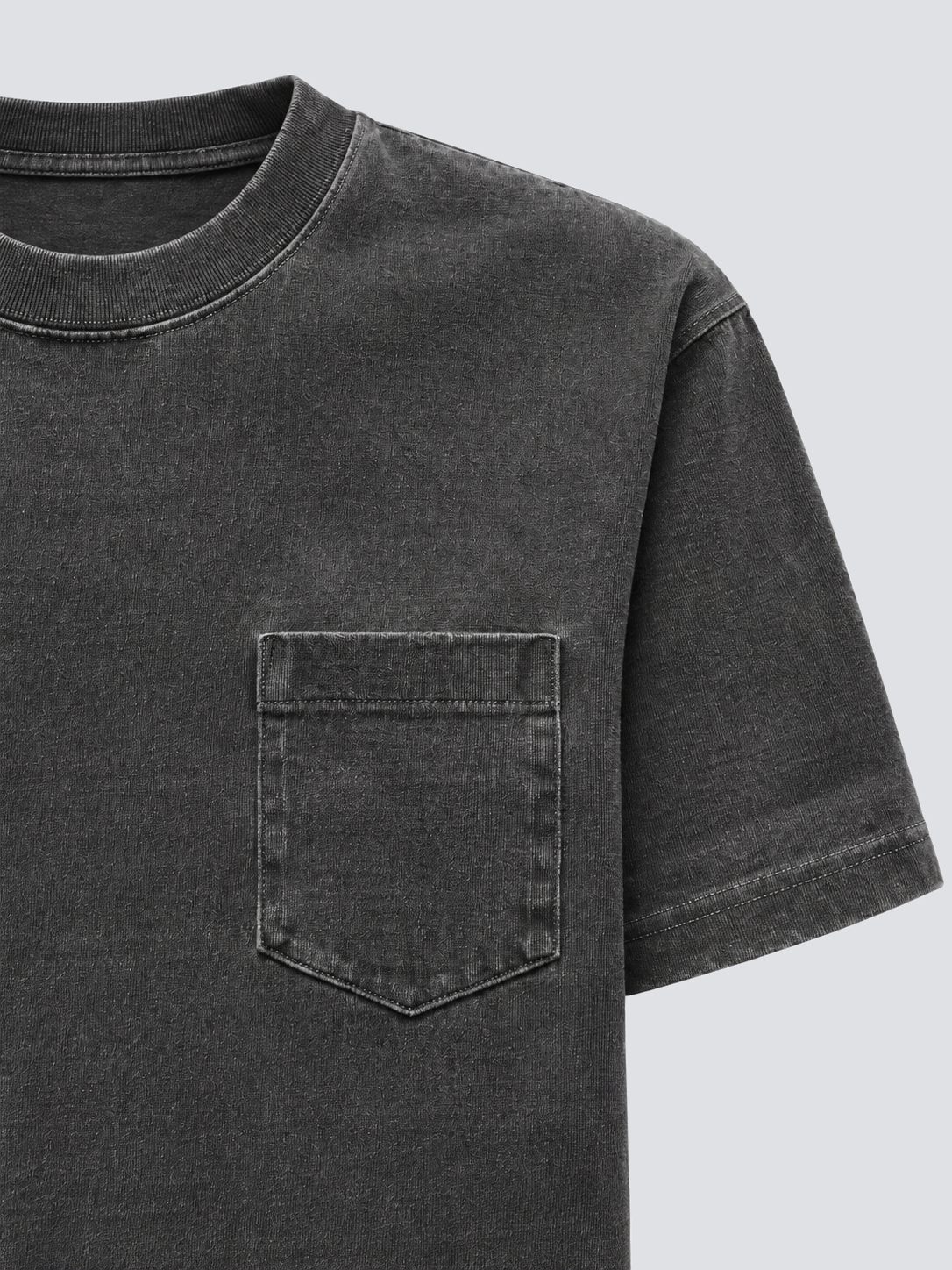 Pigment washed T-shirt collar and pocket detail