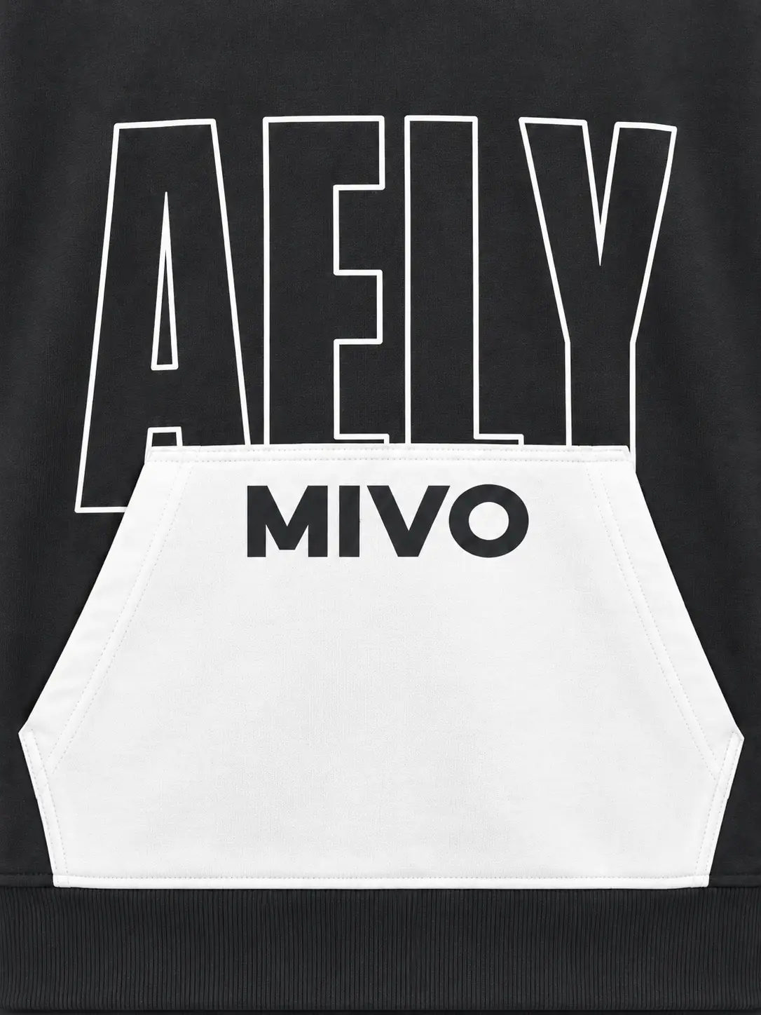 Front lettering and white fabric pocket detail