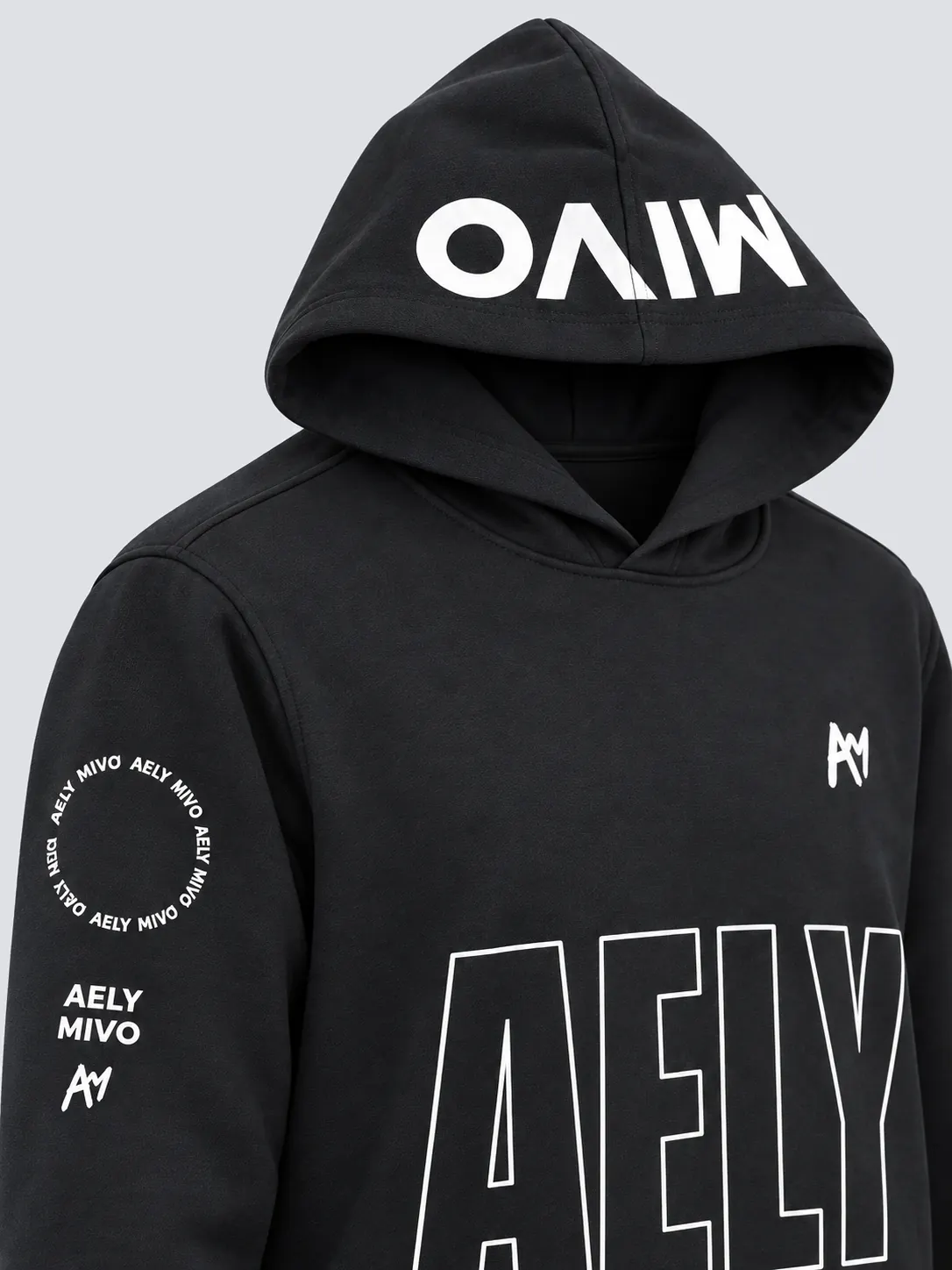 Hood, sleeve and chest print detail