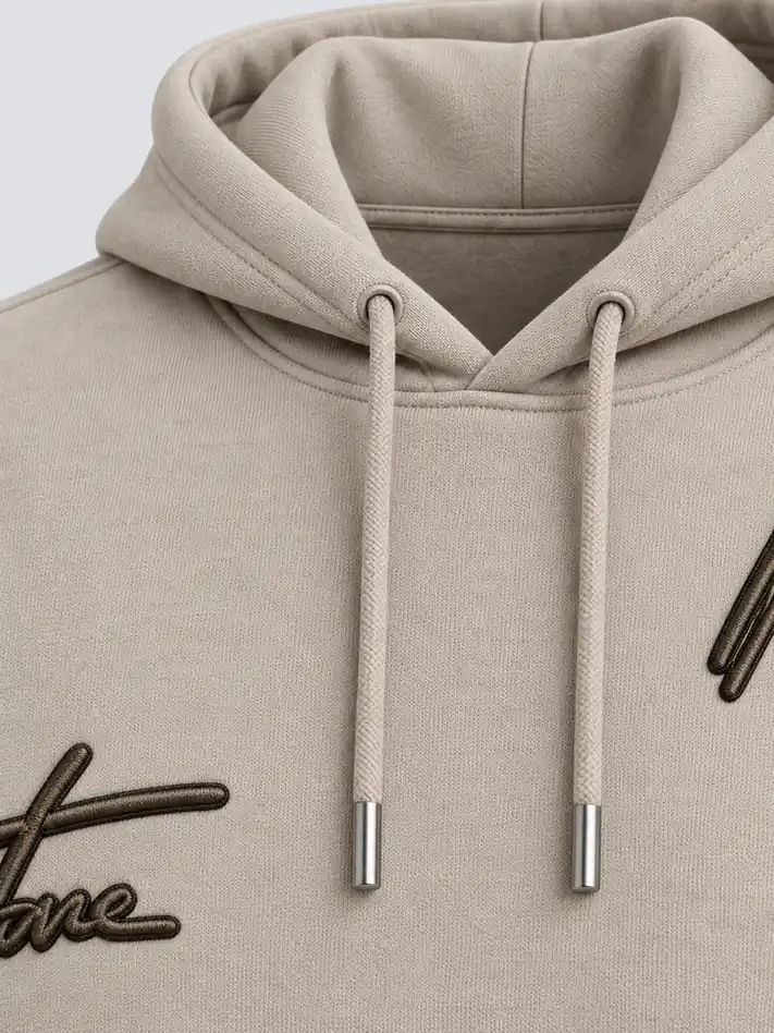 Double-layer hood and silver aglet detail