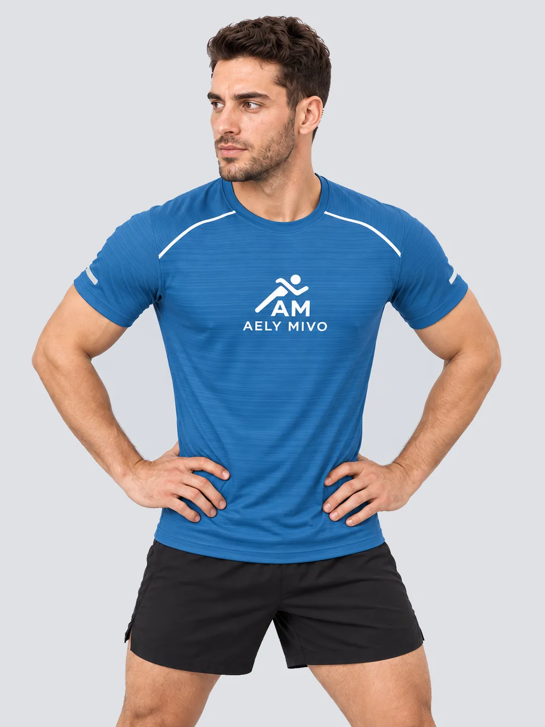 Blue running T-shirt closer running-fit view
