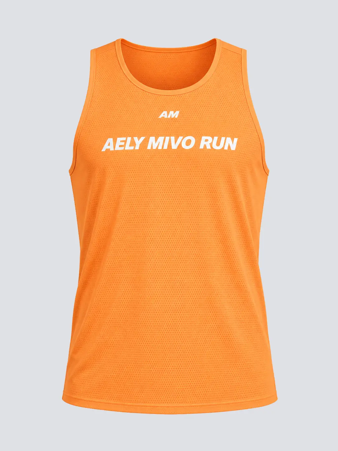 Orange fitted running tank top in recycled-polyester stretch mesh