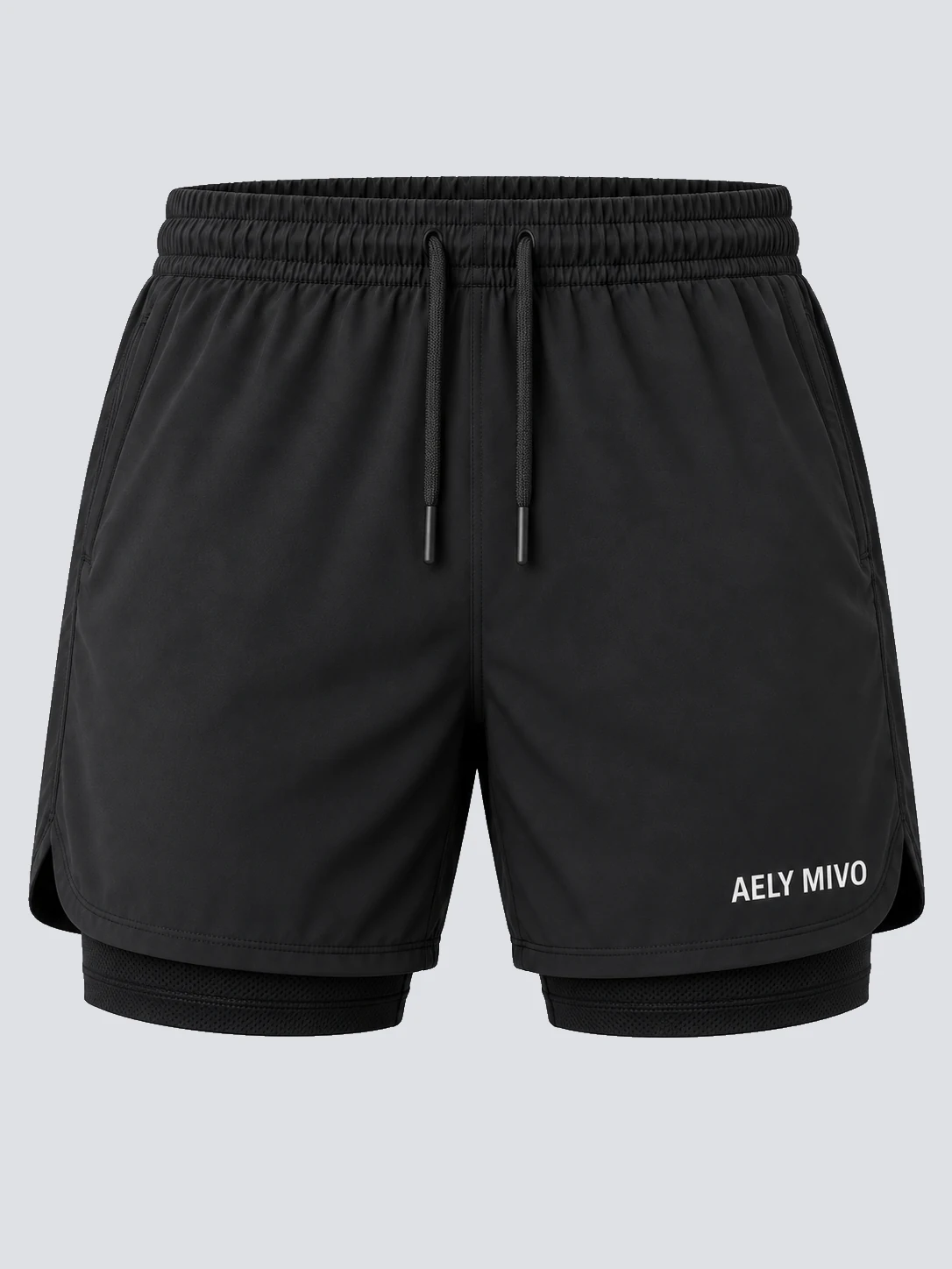 Black two-in-one training shorts front