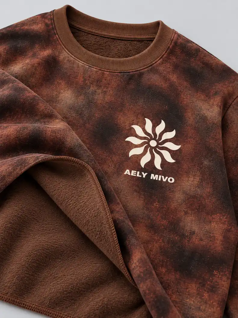 Mineral wash, print and brushed fleece detail