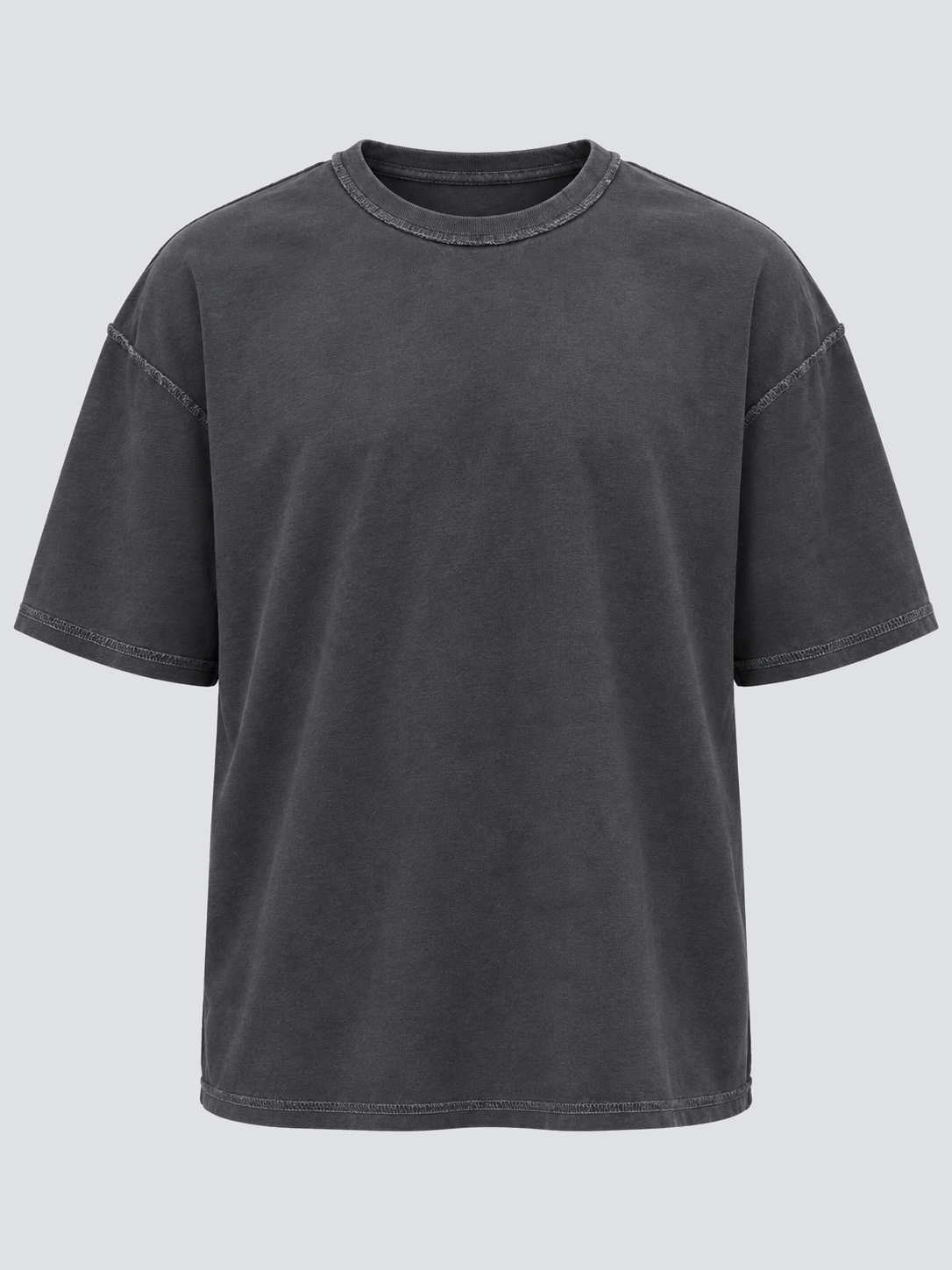 Charcoal washed hemp-cotton graphic T-shirt with relaxed fit, front view