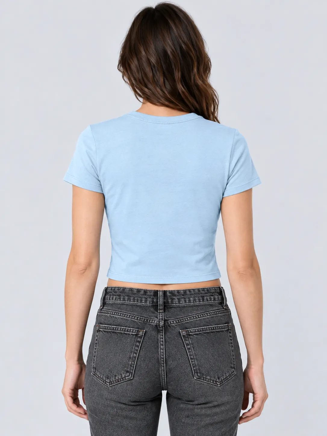 Women's light blue crop T-shirt back view