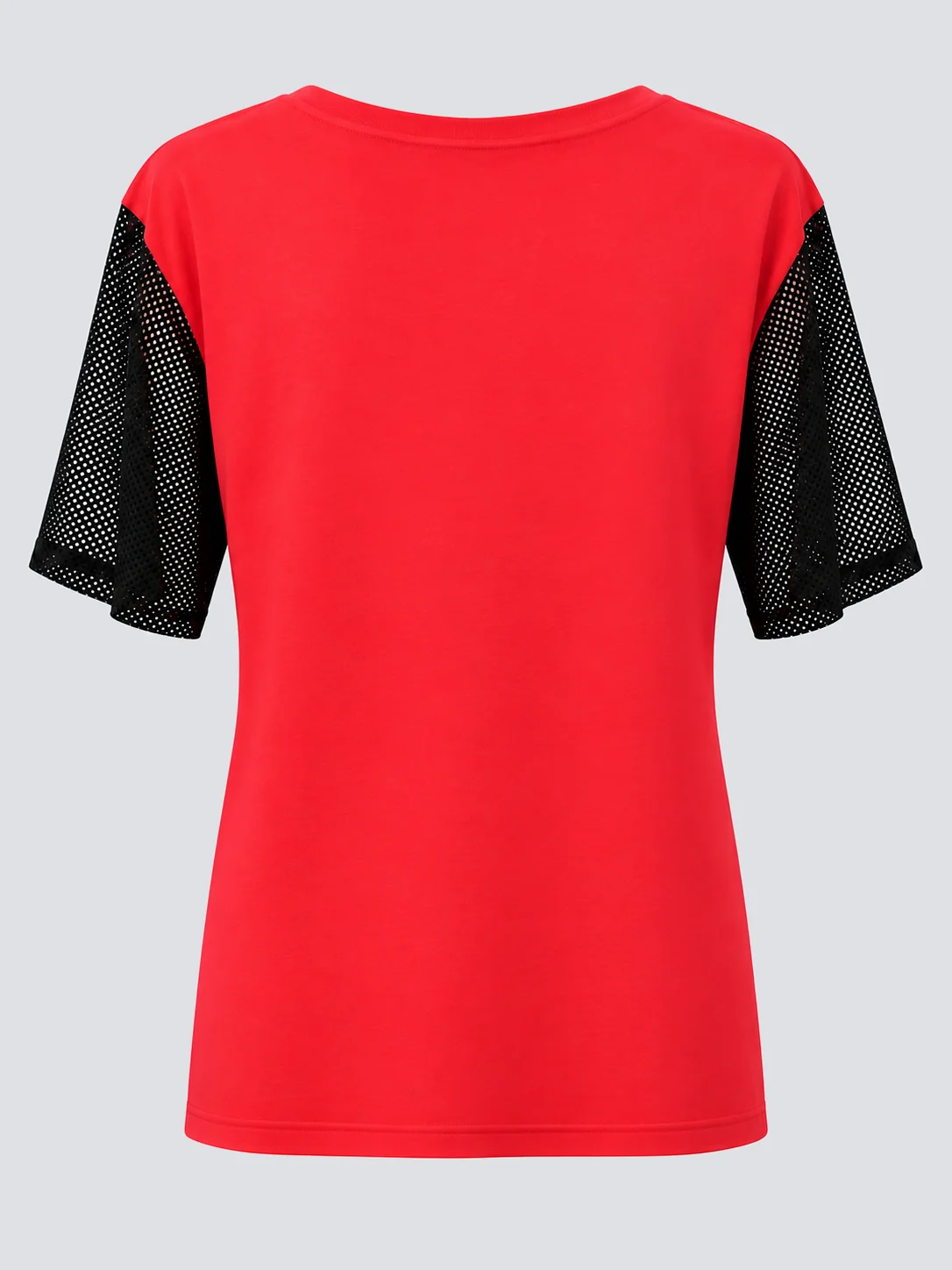 Women's red T-shirt back with mesh sleeves