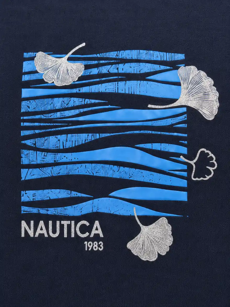 Navy T-shirt chest graphic detail