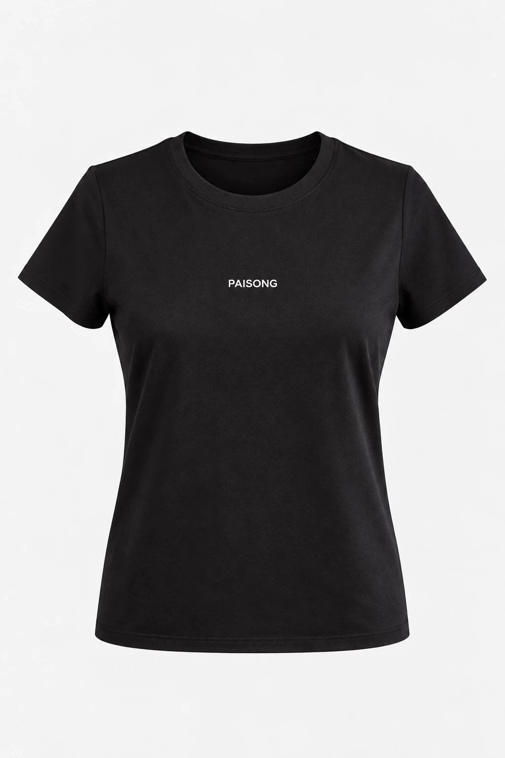 Black women's regular-fit T-shirt with a small chest logo print
