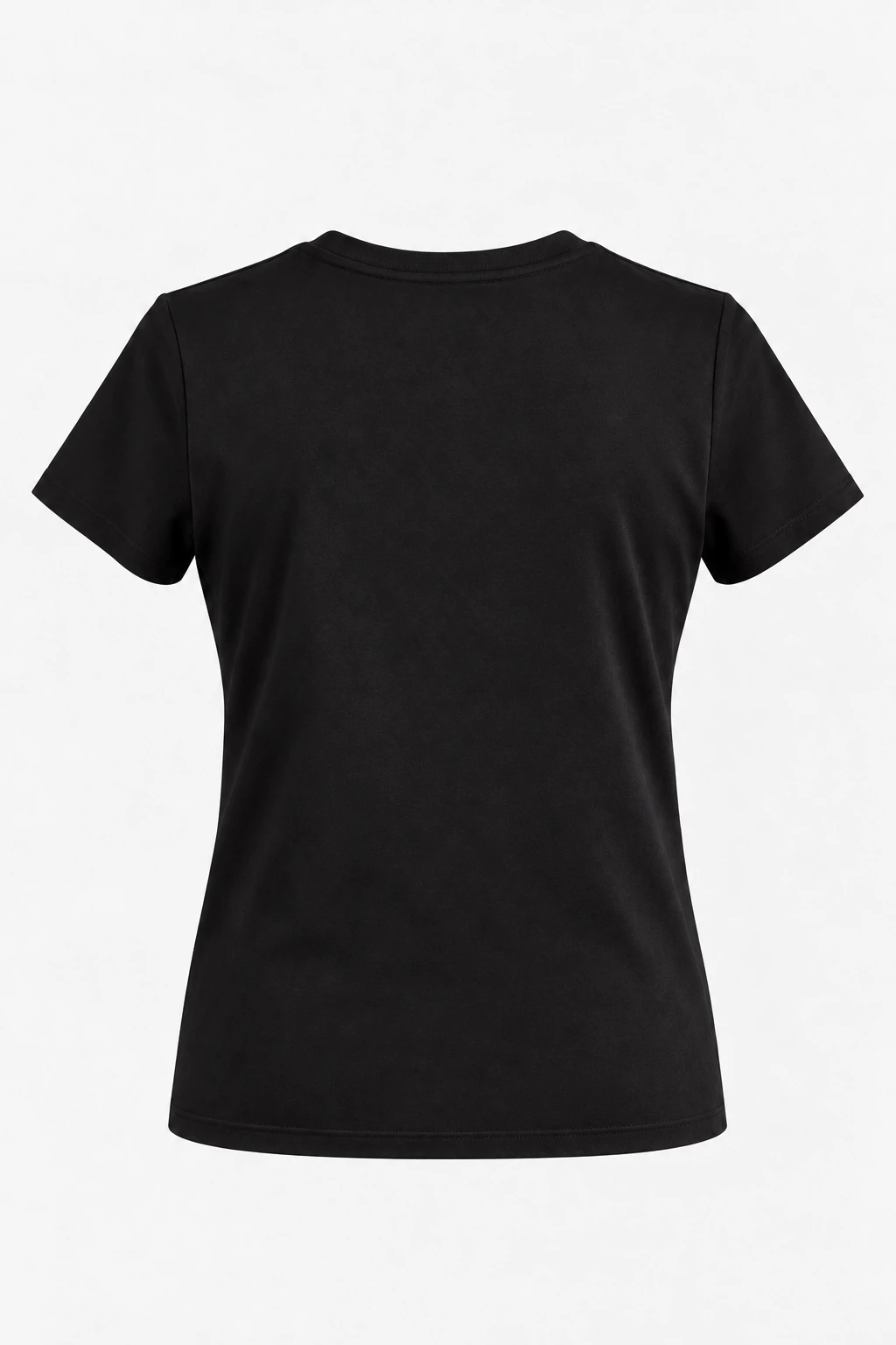Plain black women's T-shirt, back view