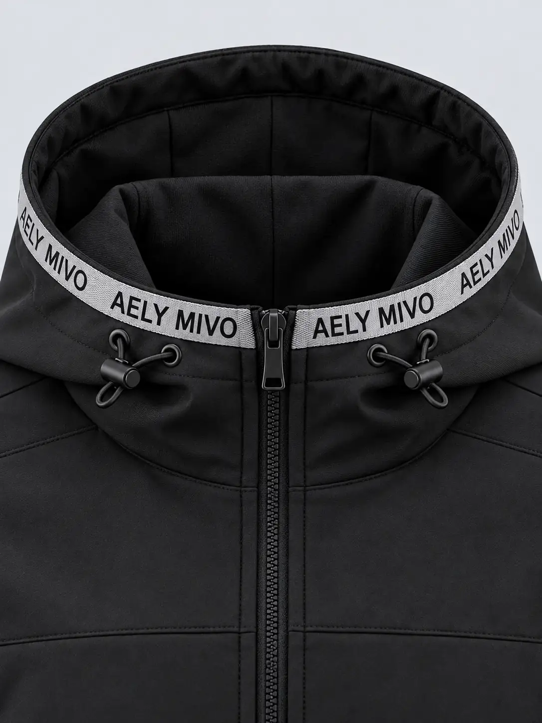 Printed hood tape and front zipper detail
